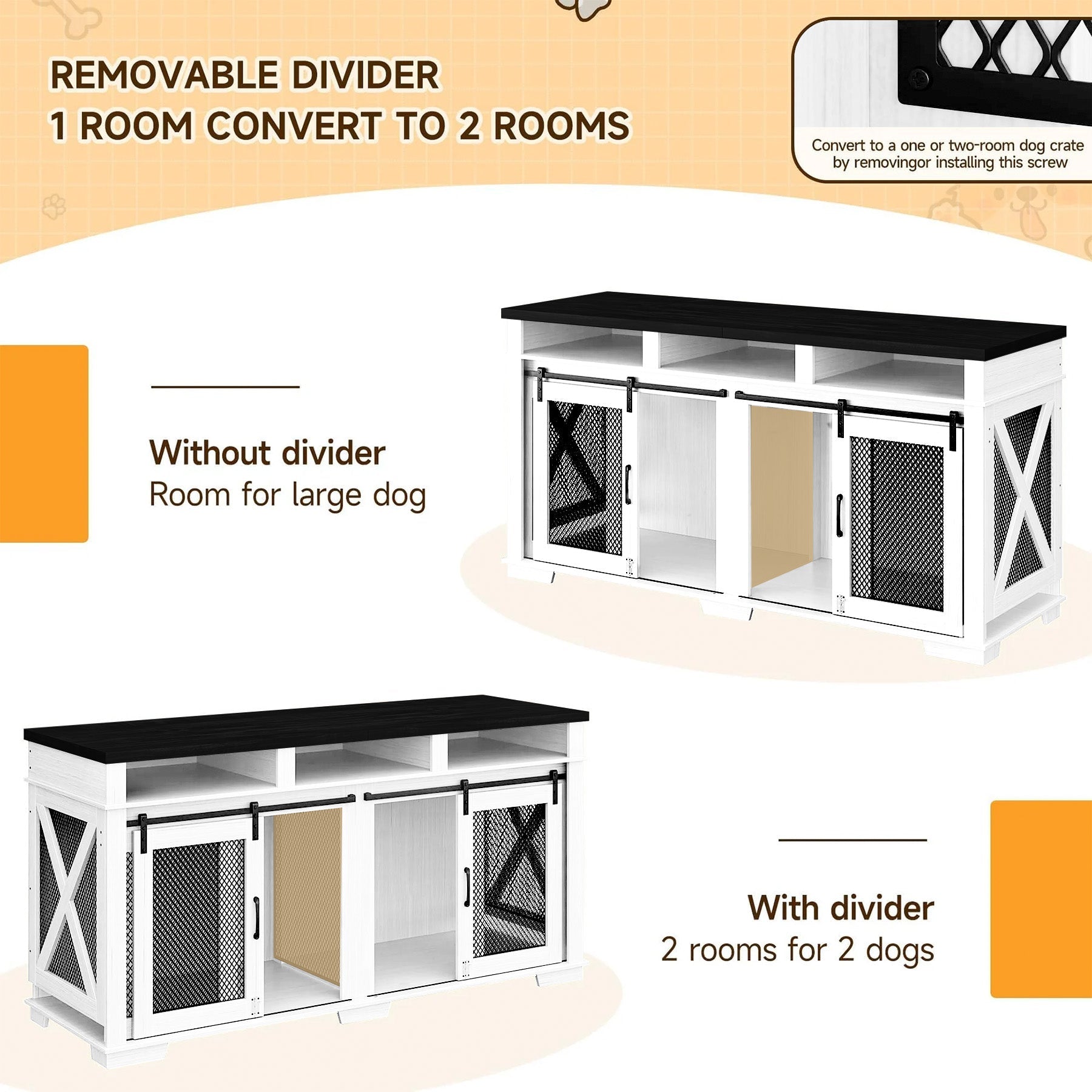 Dailypets 71-Inch Double Dog Crate Furniture with Storage Shelves and Divider