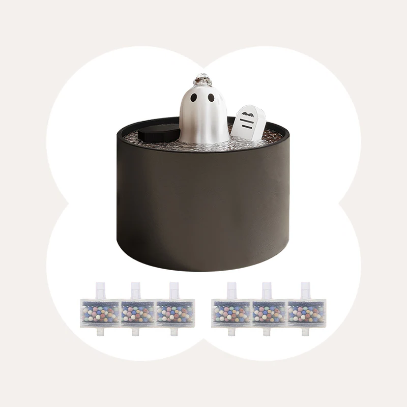 Dailypets Ceramic Ghost Cat Water Fountain 50oz with Continuous Water Flow