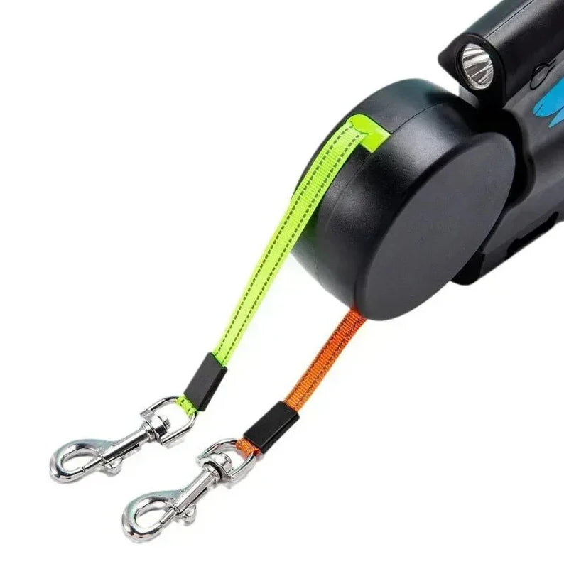 Dailypets 3-in-1 Dual Retractable Dog Leash with Flashlight & Waste Bag Holder