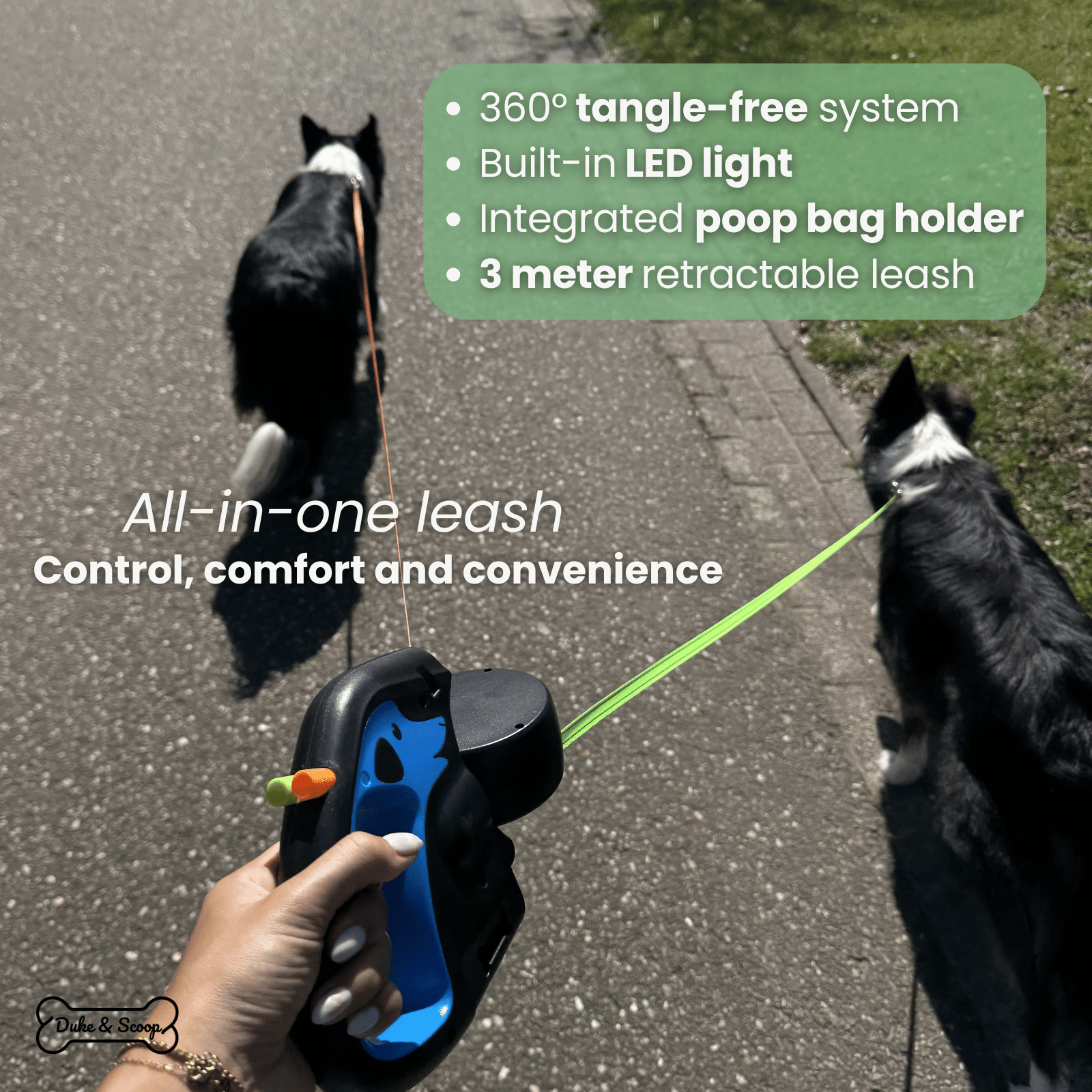 Dailypets 3-in-1 Dual Retractable Dog Leash with Flashlight & Waste Bag Holder
