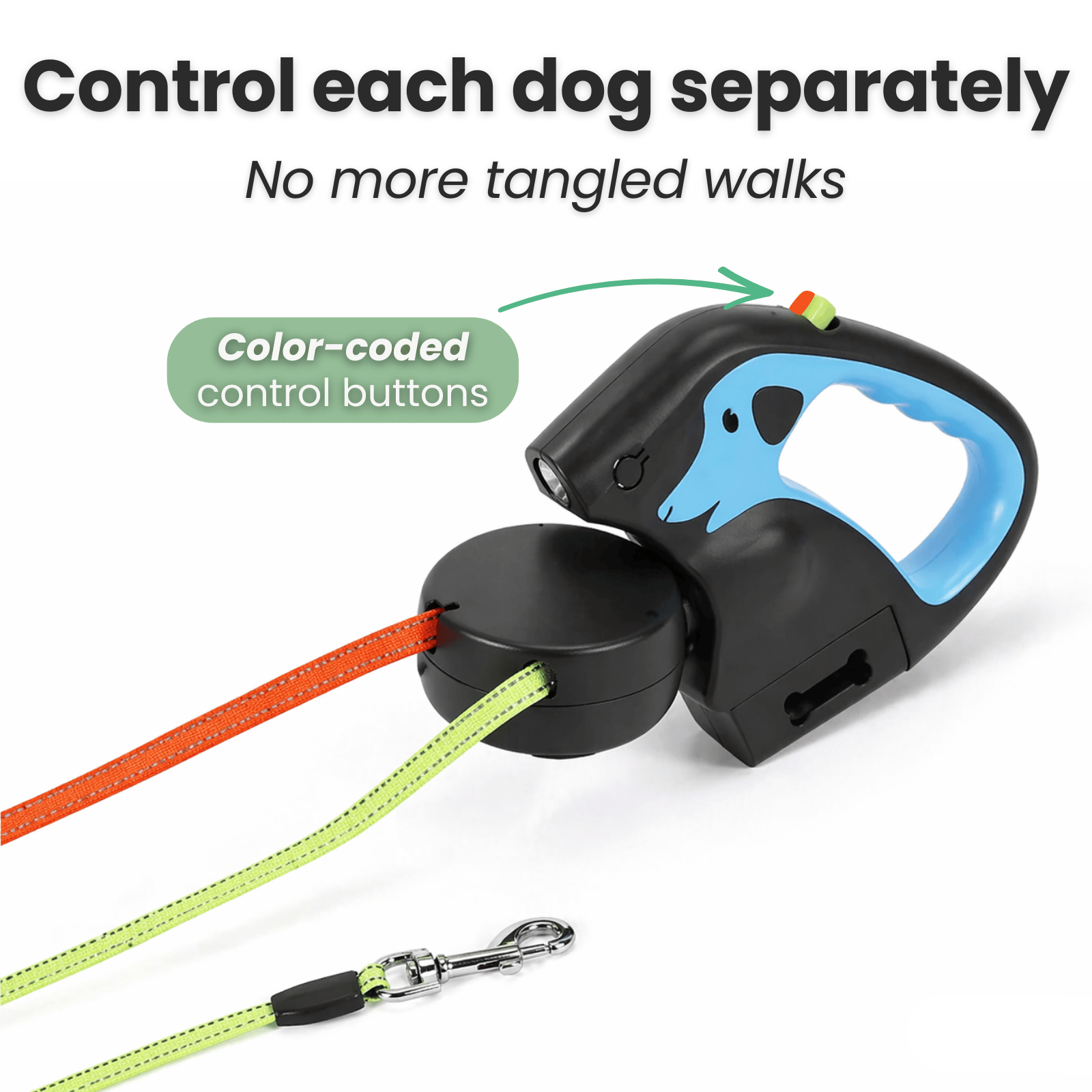 Dailypets 3-in-1 Dual Retractable Dog Leash with Flashlight & Waste Bag Holder