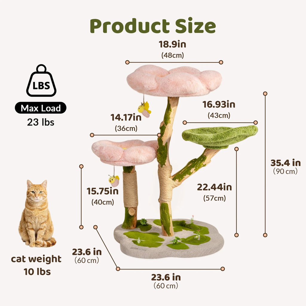 Dailypets Blossom Cat Tree with Solid Wood Posts and Sisal Scratcher