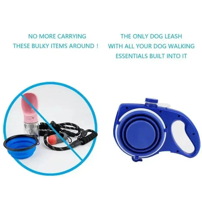 Dailypets 4-in-1 Dog Leash with Water Bottle, Bowl, and Waste Bag Dispenser
