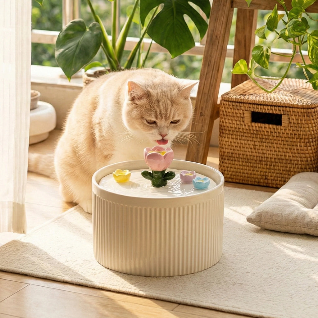 Dailypets Tulip Garden Ceramic Cat Water Fountain 42oz