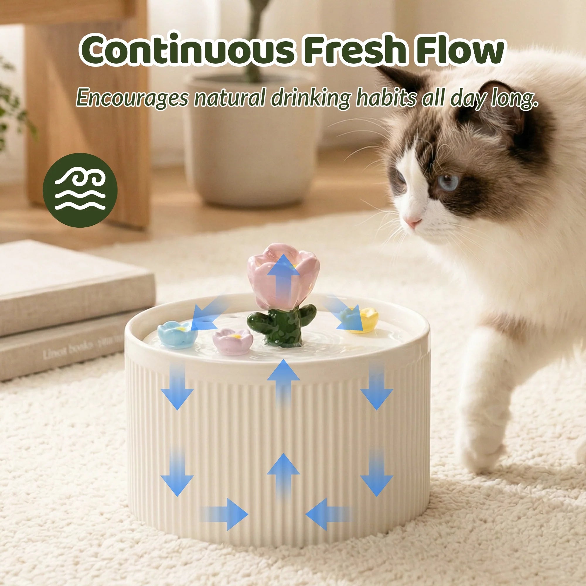 Dailypets Tulip Garden Ceramic Cat Water Fountain 42oz