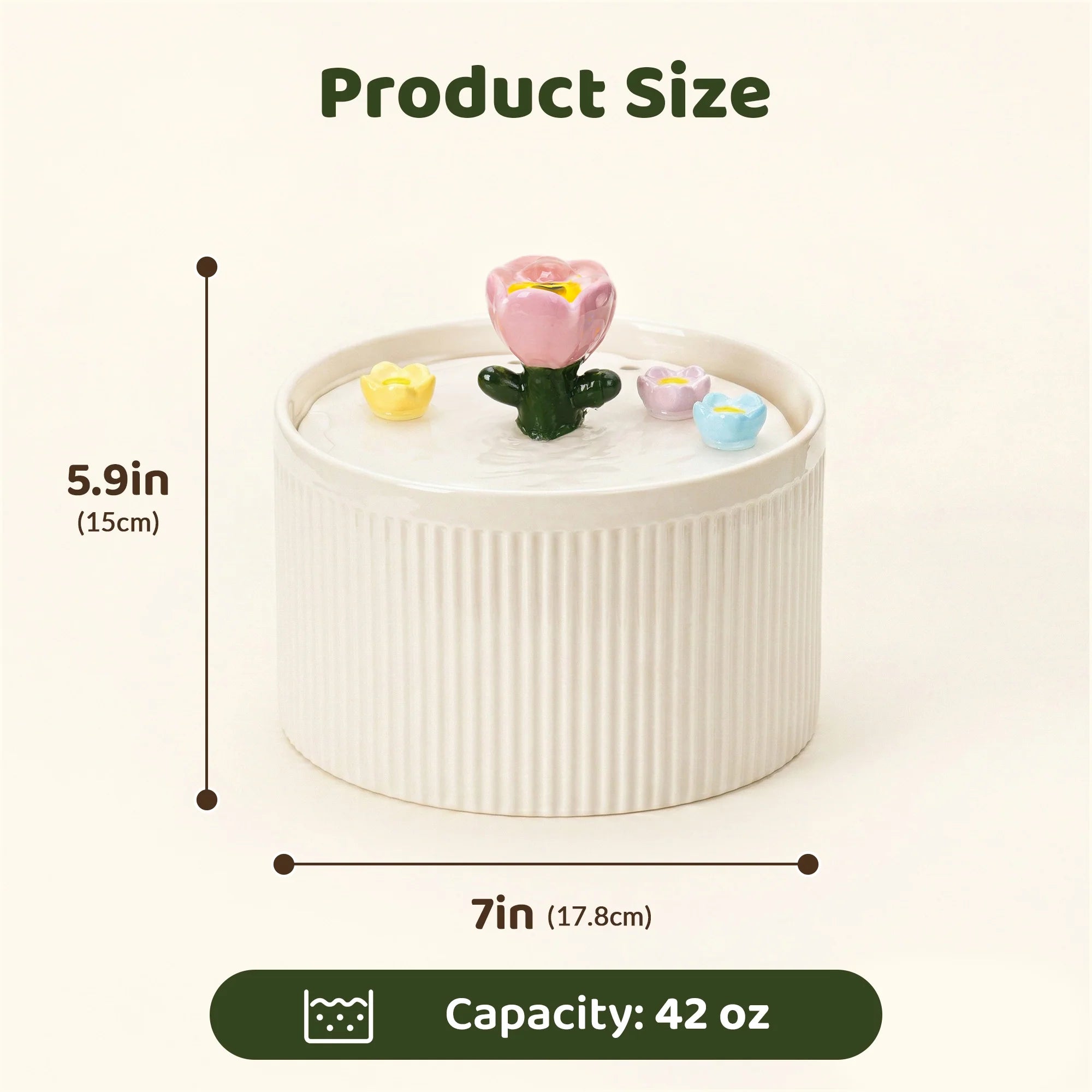 Dailypets Tulip Garden Ceramic Cat Water Fountain 42oz