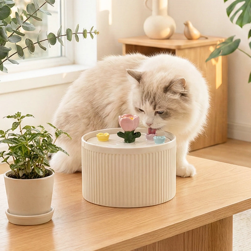 Dailypets Tulip Garden Ceramic Cat Water Fountain 42oz