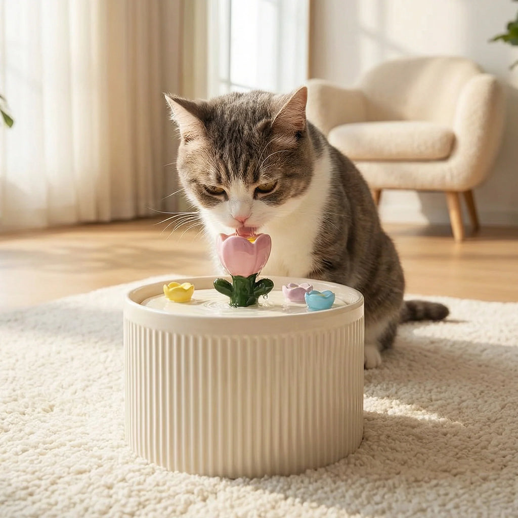 Dailypets Tulip Garden Ceramic Cat Water Fountain 42oz