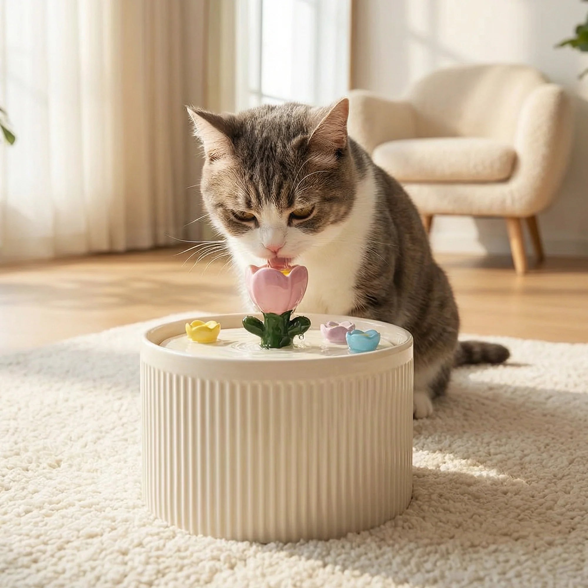 Dailypets Tulip Garden Ceramic Cat Water Fountain 42oz