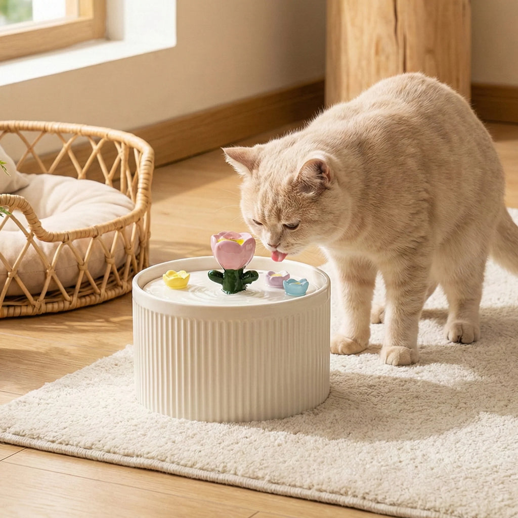 Dailypets Tulip Garden Ceramic Cat Water Fountain 42oz