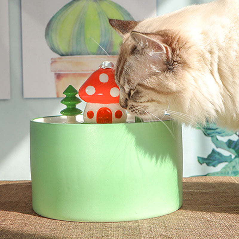Dailypets Ceramic Pet Water Fountain with Mushroom House Design 51oz
