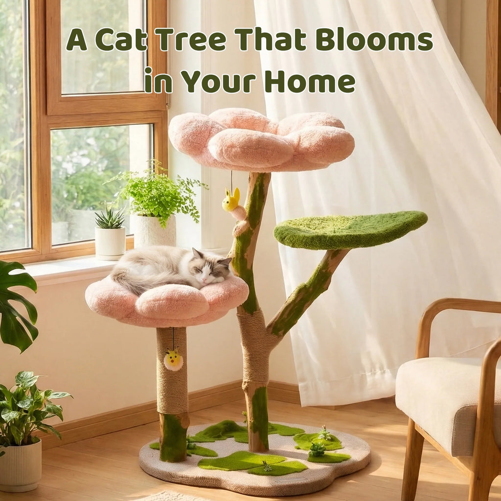 Dailypets Blossom Cat Tree with Solid Wood Posts and Sisal Scratcher