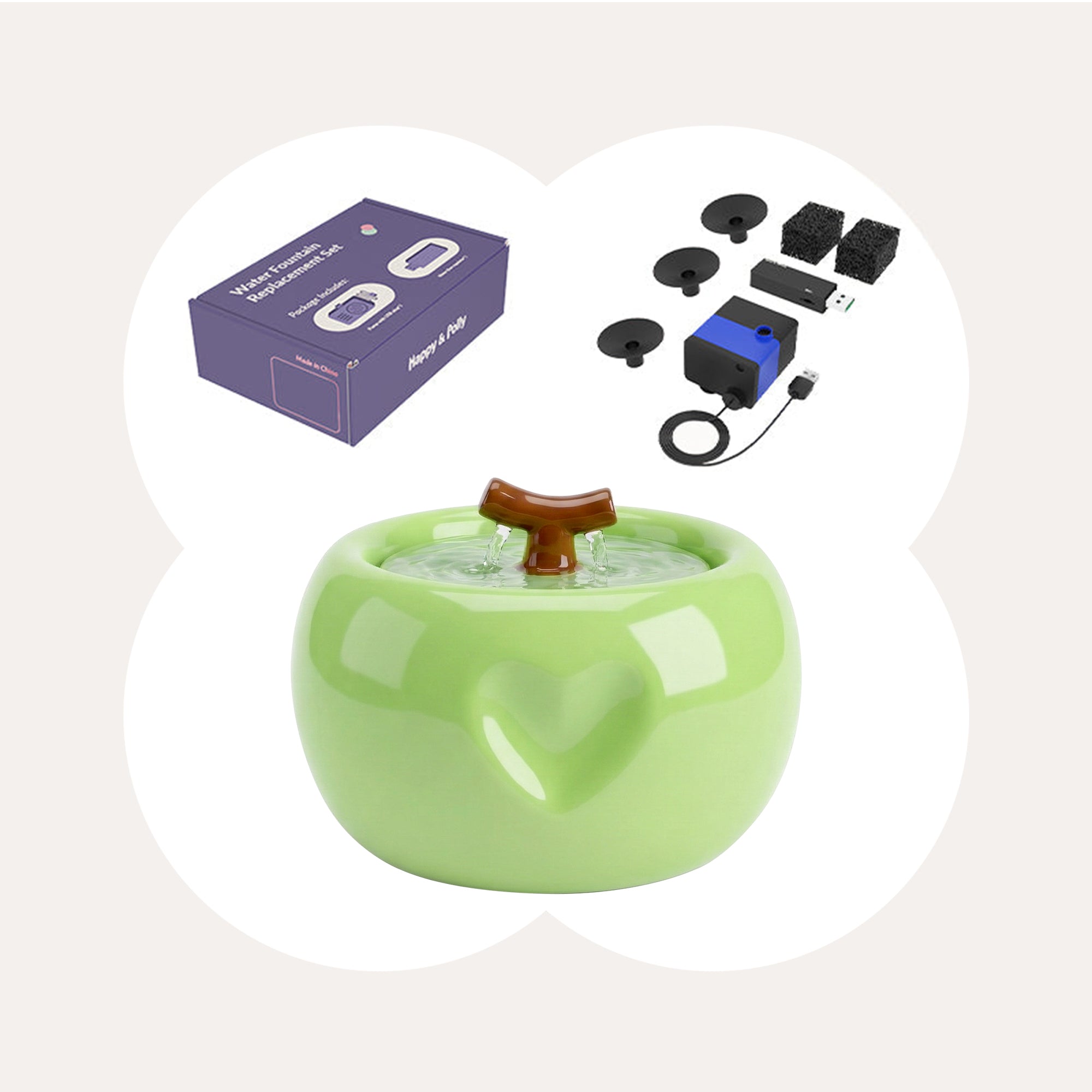 Dailypets Ceramic Apple Cat Water Fountain 50oz with Flowing Water Design