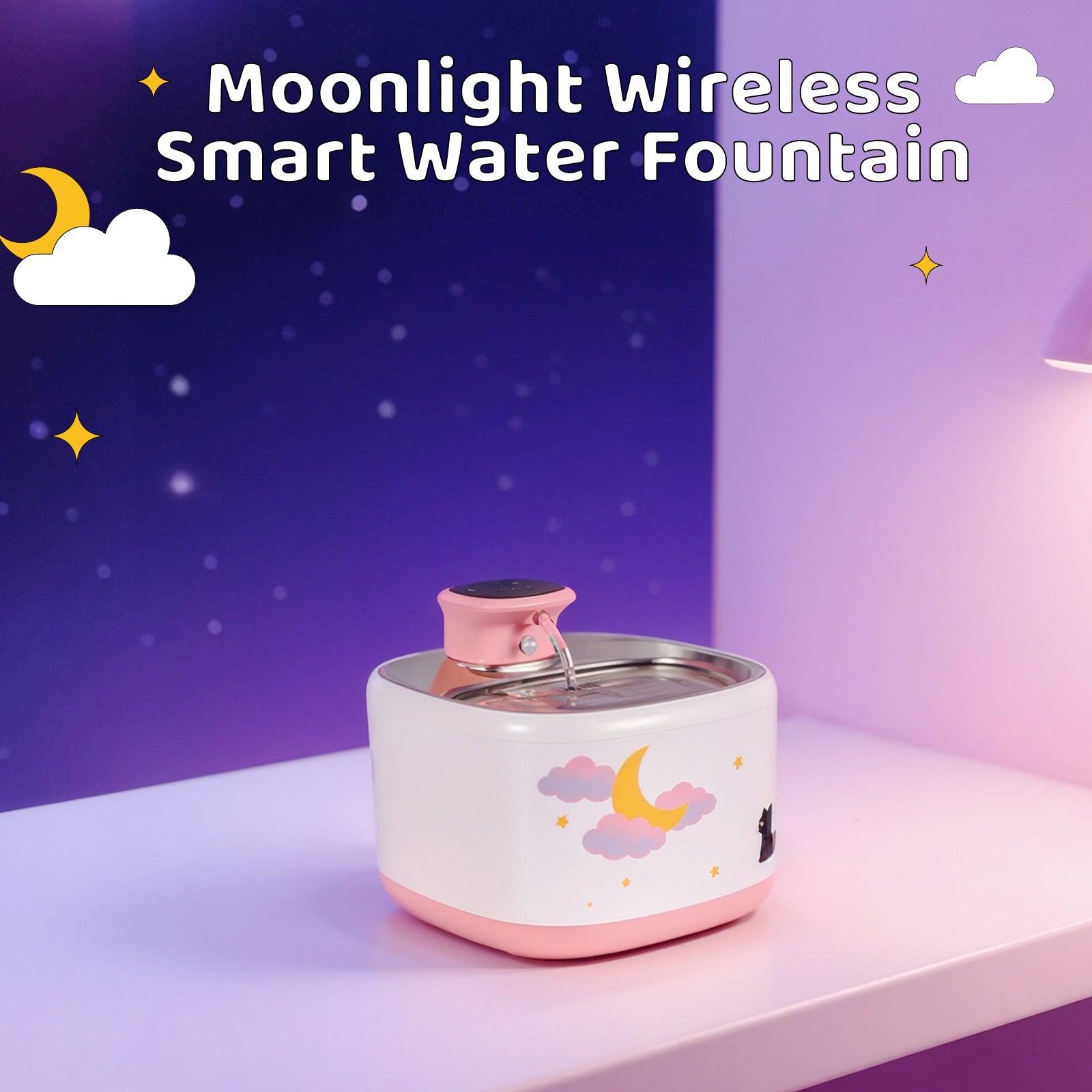Dailypets Wireless Pet Water Fountain with Motion Sensor and Stainless Steel Tray