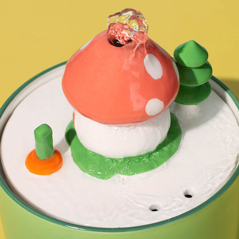 Dailypets Ceramic Pet Water Fountain with Mushroom House Design 51oz