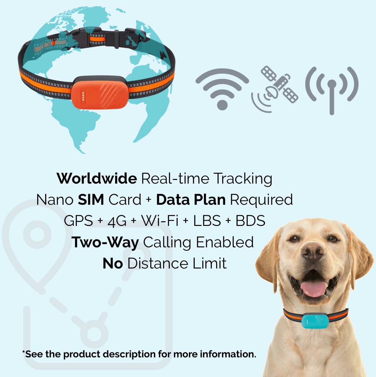 Dailypets 4G GPS Pet Tracker with Two-Way Audio and Worldwide Real-Time Tracking