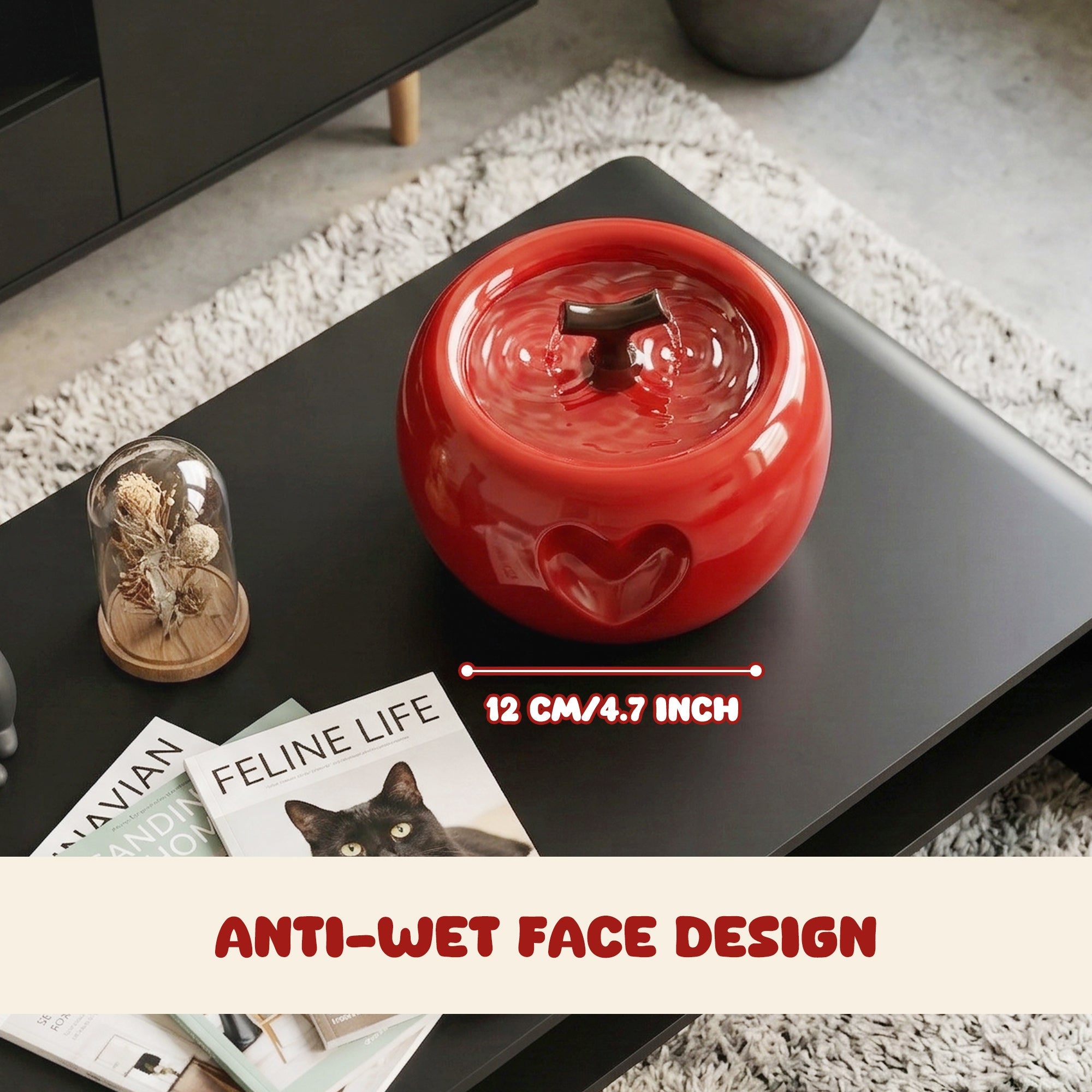 Dailypets Ceramic Apple Cat Water Fountain 50oz with Flowing Water Design