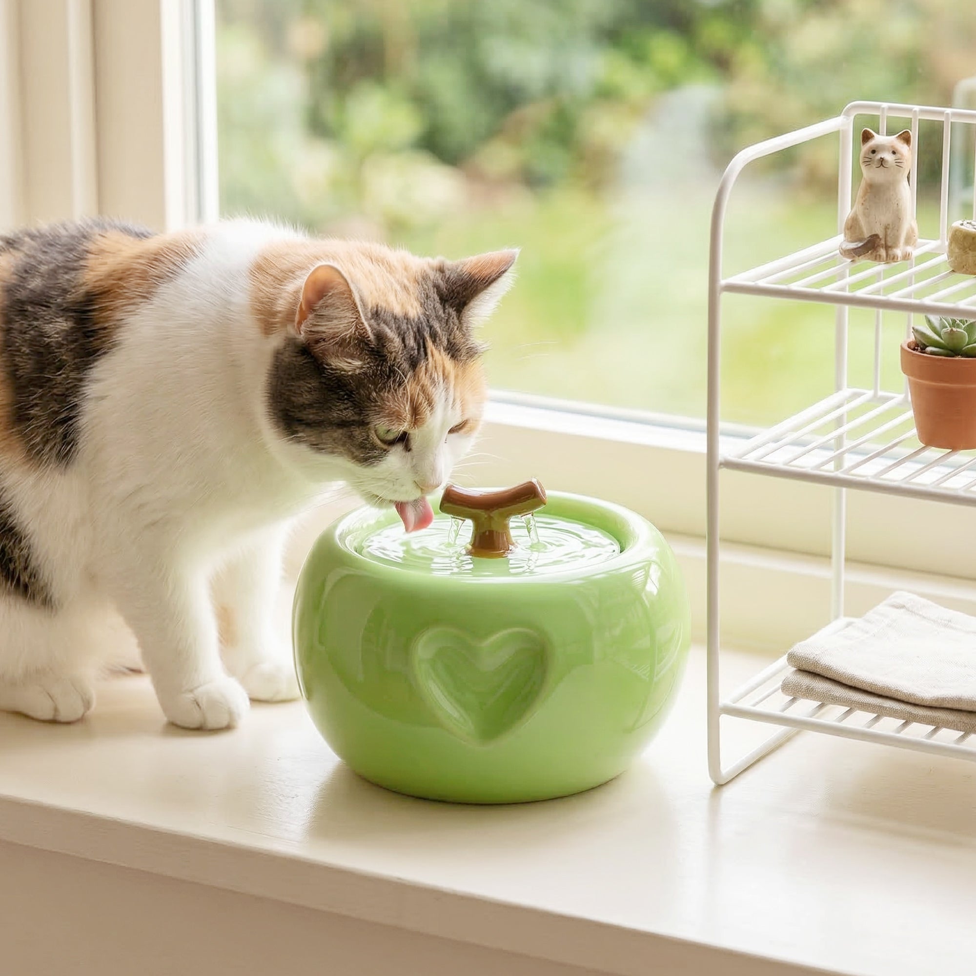 Dailypets Ceramic Apple Cat Water Fountain 50oz with Flowing Water Design