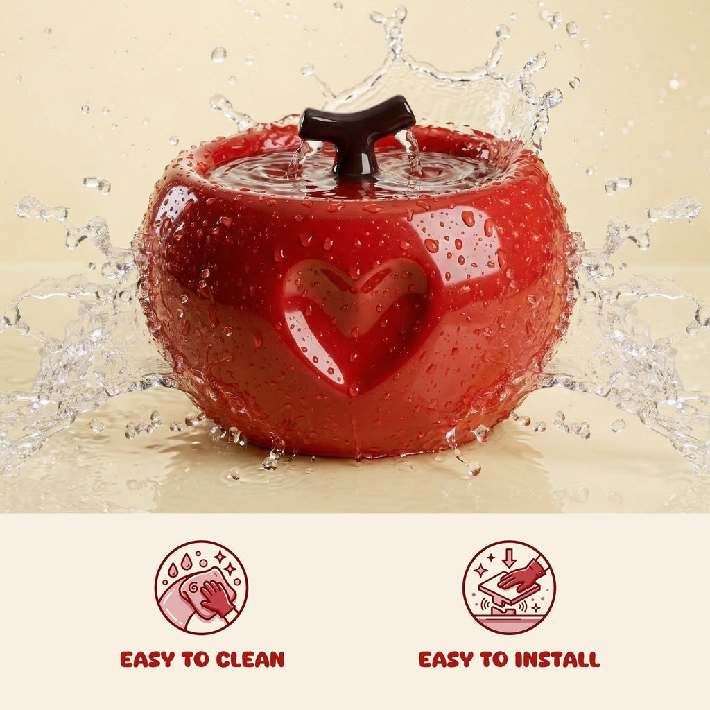 Dailypets Ceramic Apple Cat Water Fountain 50oz with Flowing Water Design