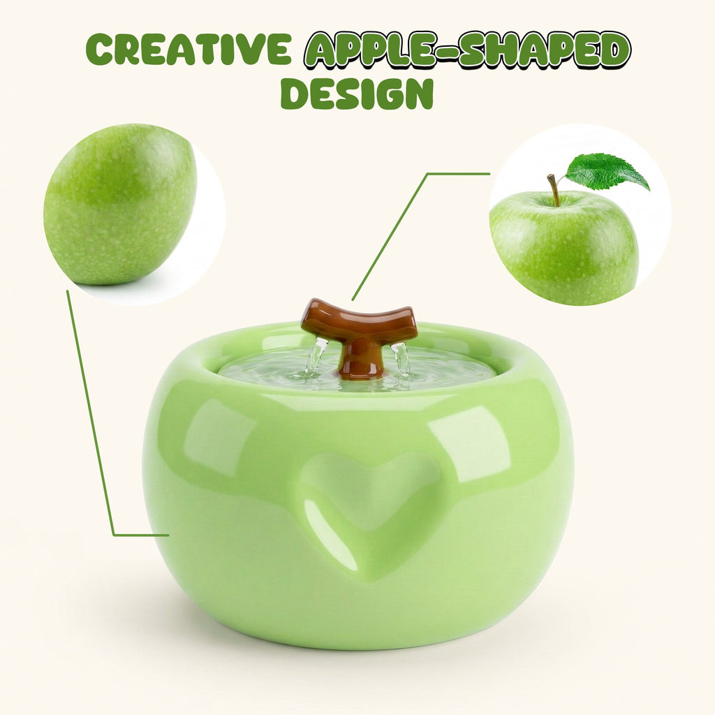 Dailypets Ceramic Apple Cat Water Fountain 50oz with Flowing Water Design