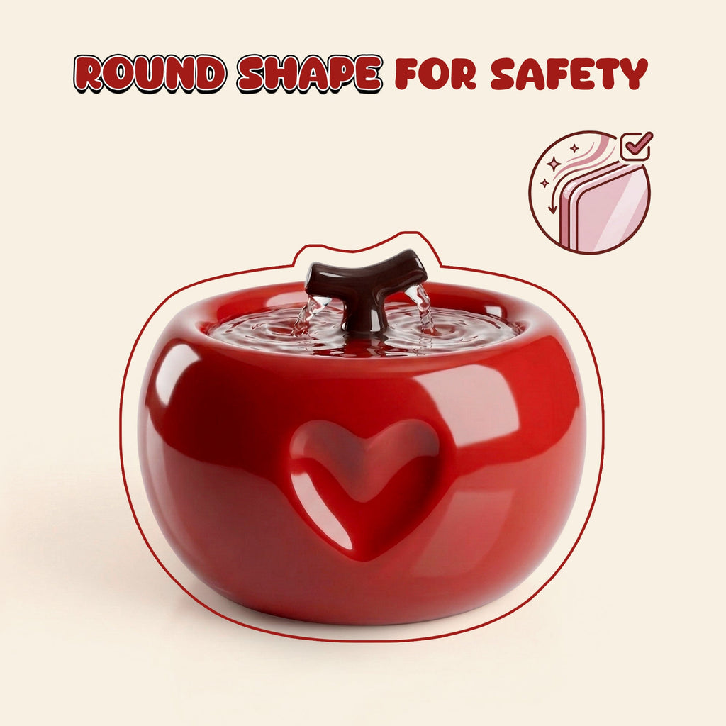 Dailypets Ceramic Apple Cat Water Fountain 50oz with Flowing Water Design