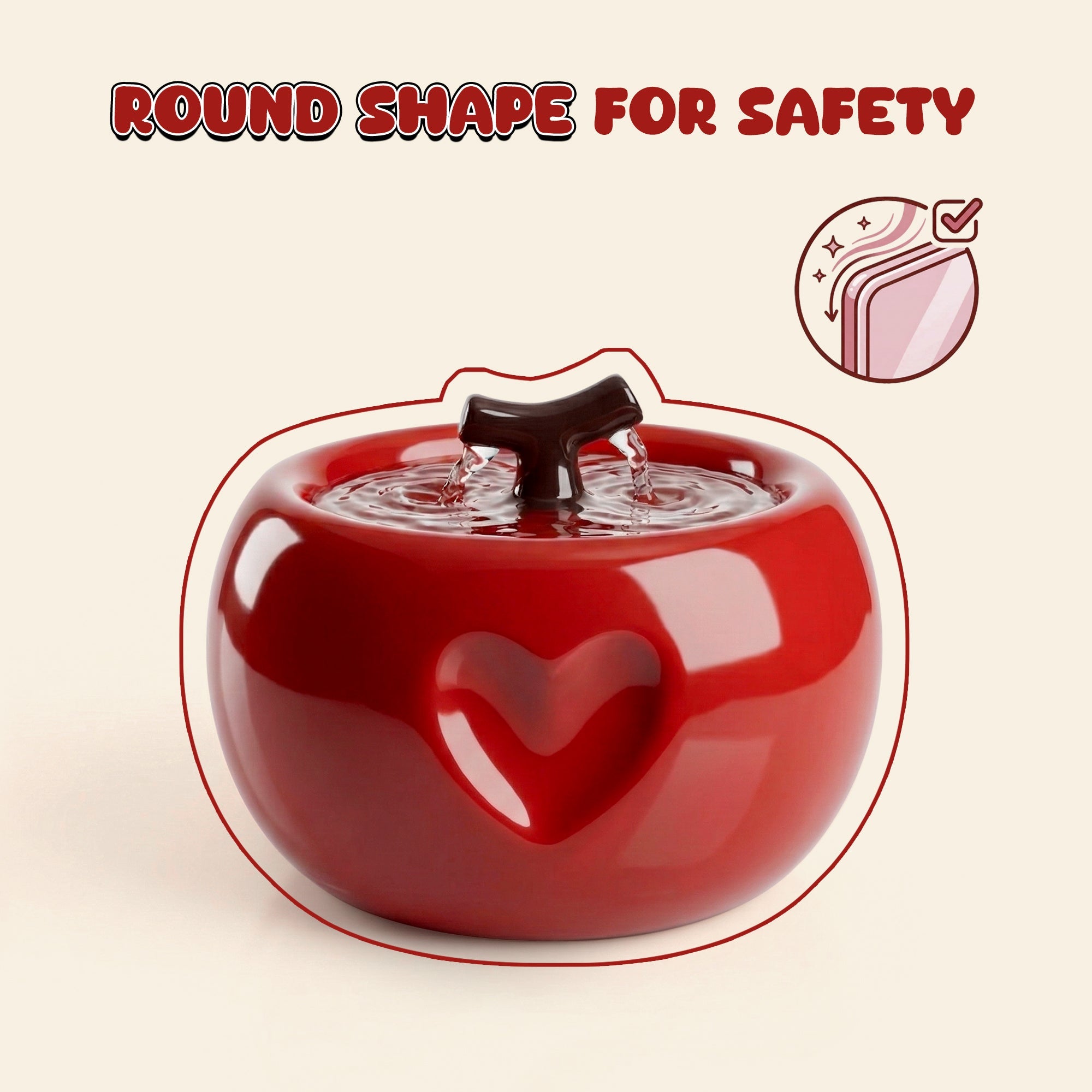 Dailypets Ceramic Apple Cat Water Fountain 50oz with Flowing Water Design