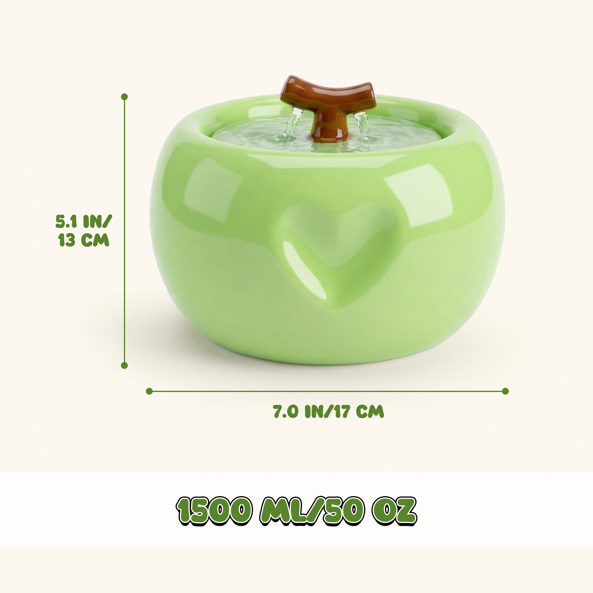 Dailypets Ceramic Apple Cat Water Fountain 50oz with Flowing Water Design
