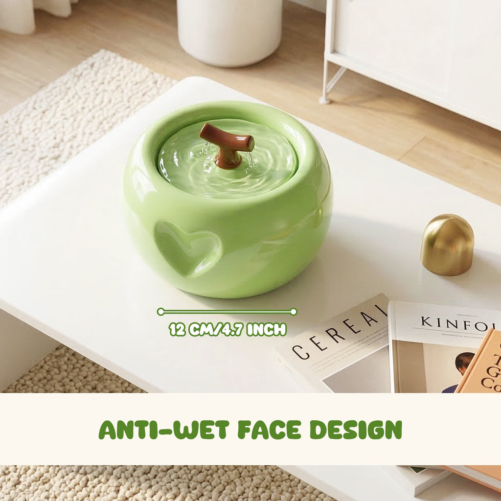 Dailypets Ceramic Apple Cat Water Fountain 50oz with Flowing Water Design