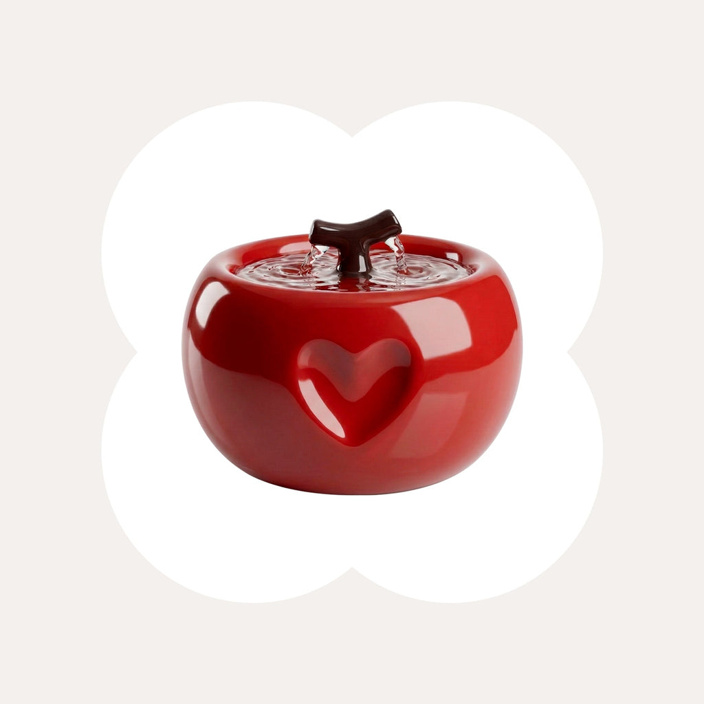 Dailypets Ceramic Apple Cat Water Fountain 50oz with Flowing Water Design