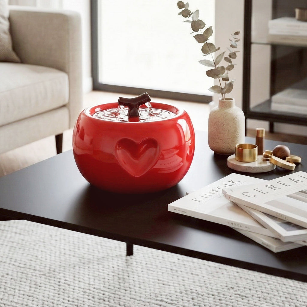 Dailypets Ceramic Apple Cat Water Fountain 50oz with Flowing Water Design