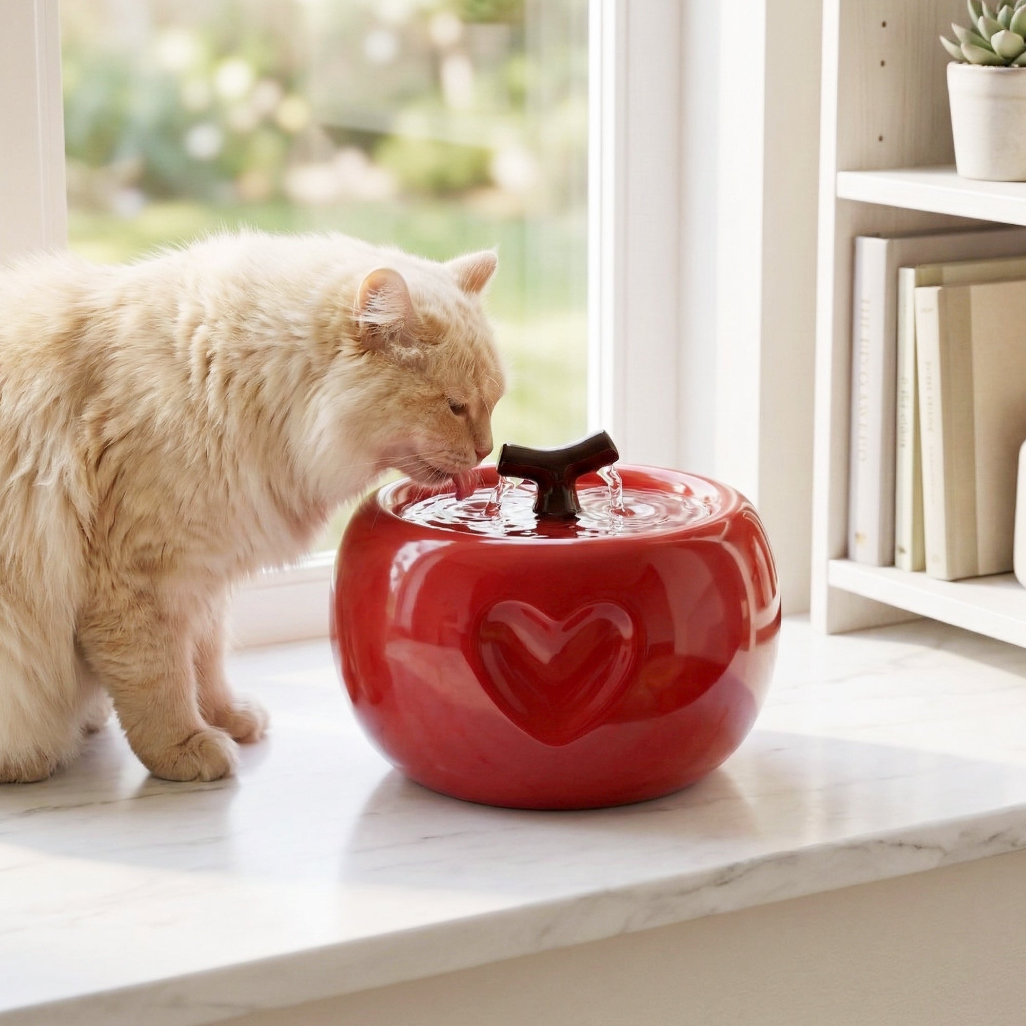 Dailypets Ceramic Apple Cat Water Fountain 50oz with Flowing Water Design