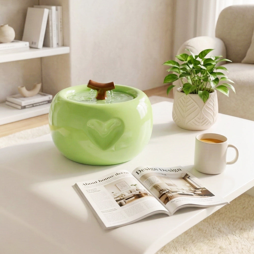 Dailypets Ceramic Apple Cat Water Fountain 50oz with Flowing Water Design