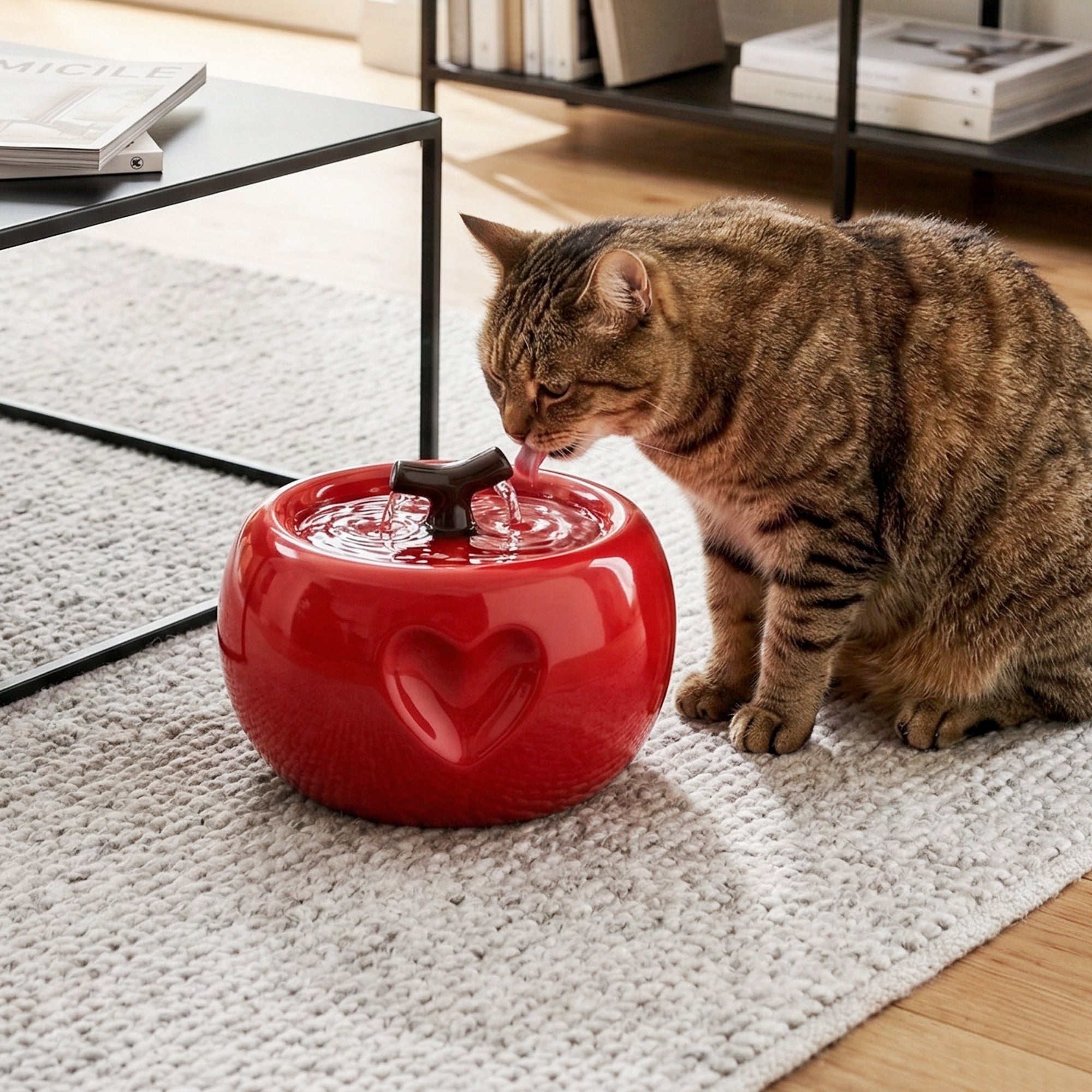 Dailypets Ceramic Apple Cat Water Fountain 50oz with Flowing Water Design