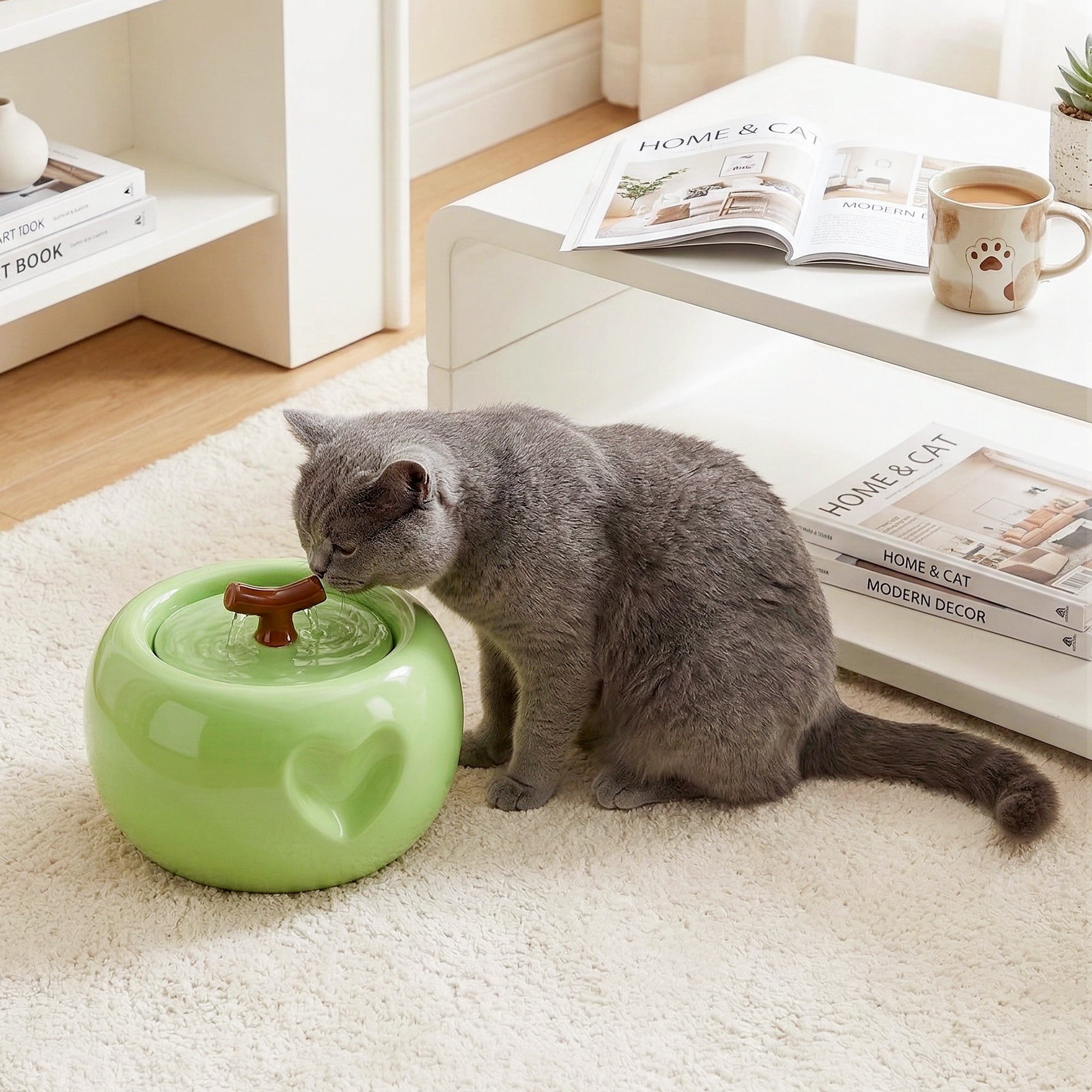 Dailypets Ceramic Apple Cat Water Fountain 50oz with Flowing Water Design