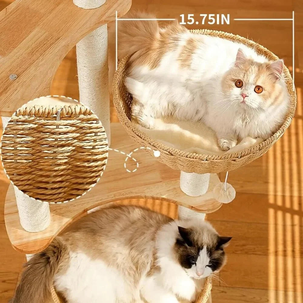 Dailypets 54-Inch Cat Tower – Multi-Level Wooden Cat Tree with 3 Big Basket Beds