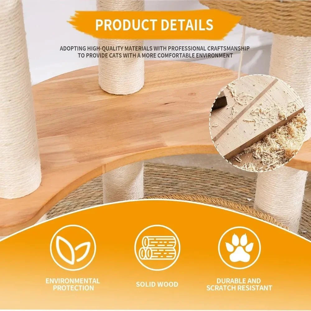 Dailypets 54-Inch Cat Tower – Multi-Level Wooden Cat Tree with 3 Big Basket Beds