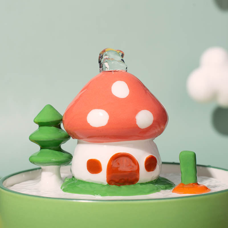Dailypets Ceramic Pet Water Fountain with Mushroom House Design 51oz