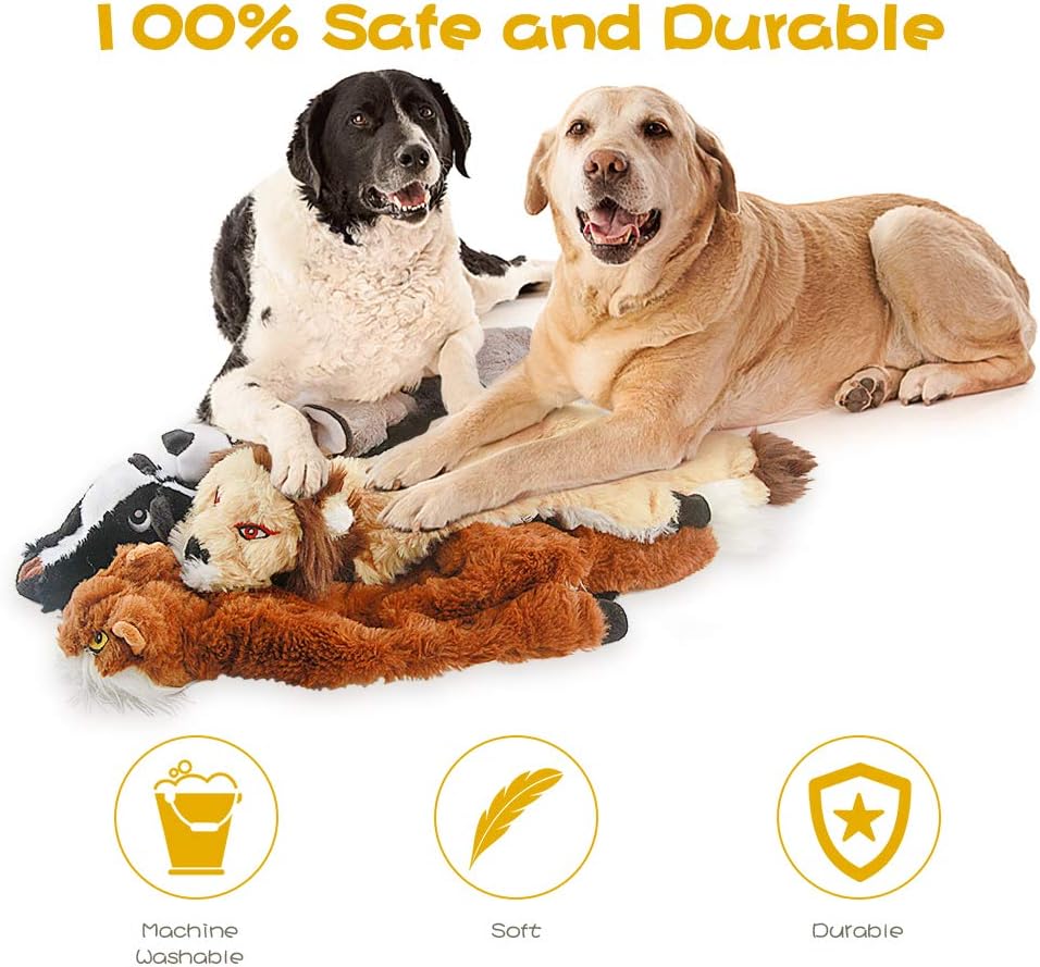 Dailypets 5 Piece Stuffless Plush Dog Toy Set with Dual Squeakers for Interactive Play