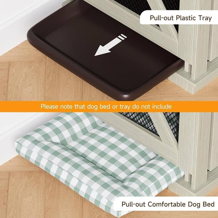 Dailypets Double Dog Crate Furniture with 3 Storage Shelves and Removable Divider