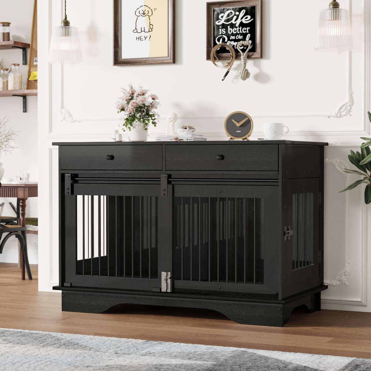 Dailypets 47-Inch Double Dog Crate Furniture with 2 Storage Drawers