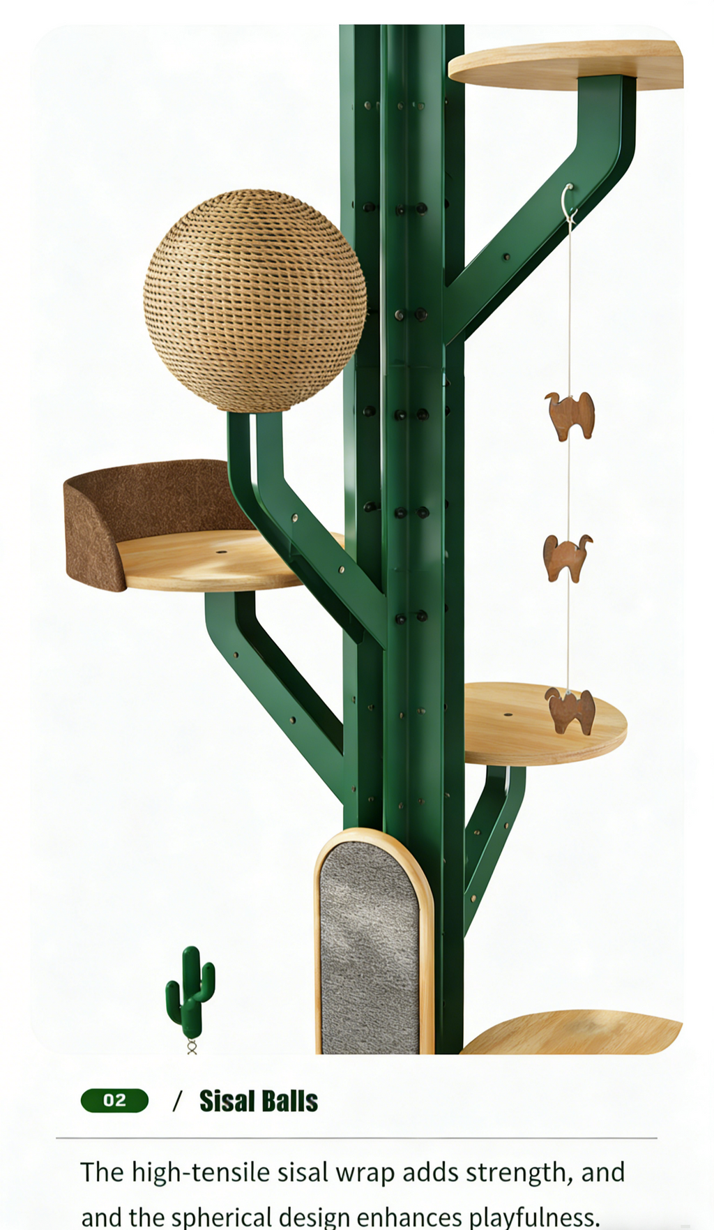 Dailypets Adjustable Floor-to-Ceiling Cat Tree with Wooden Platforms and Hanging Toys
