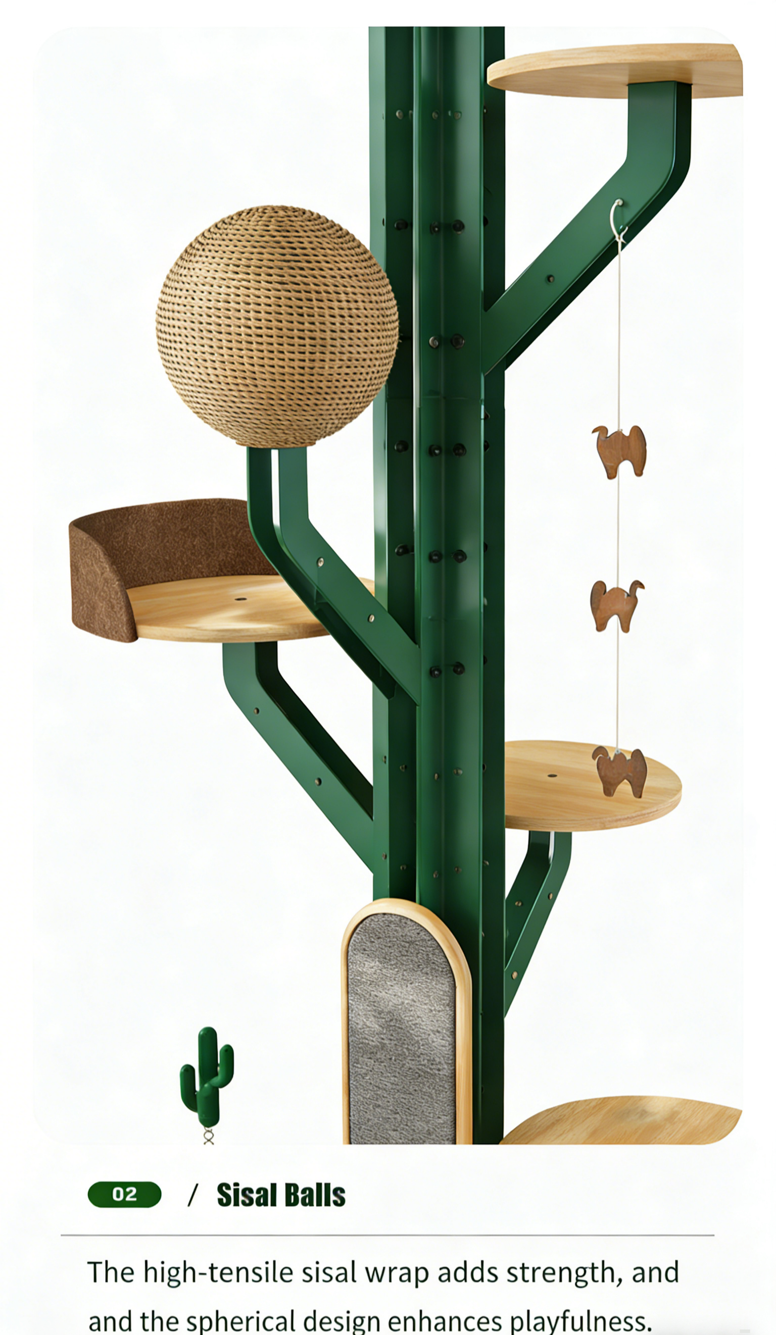 Dailypets Adjustable Floor-to-Ceiling Cat Tree with Wooden Platforms and Hanging Toys
