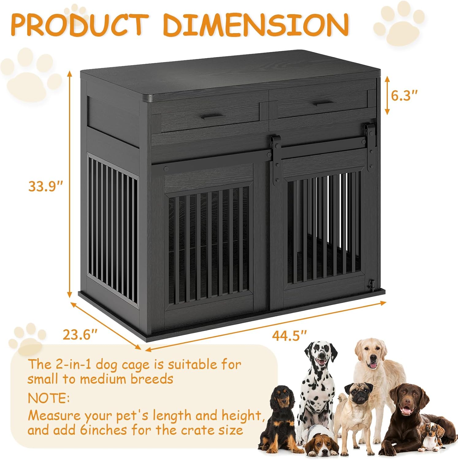 Dailypets Heavy Duty Dog Crate Furniture with Sliding Barn Door and Storage Drawers
