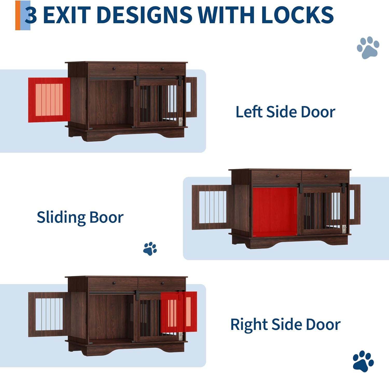 Dailypets 47-Inch Dog Crate Furniture with Storage Drawers and Triple Doors