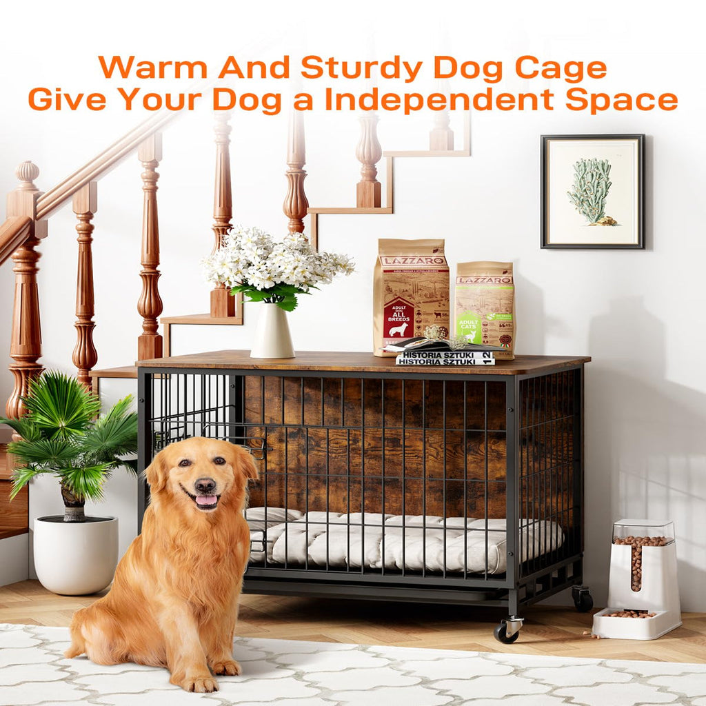 Dailypets 38.6-Inch Wooden Dog Crate End Table with Pull-Out Tray