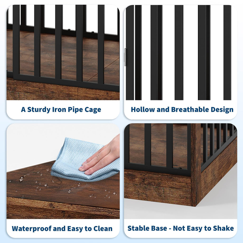 Dailypets 55-Inch Dog Crate Furniture with Sliding Doors and Feeding Bowls