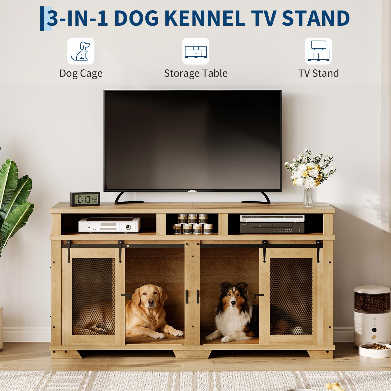 Dailypets 71-Inch Extra Large Double Dog Crate TV Stand with Hidden Storage