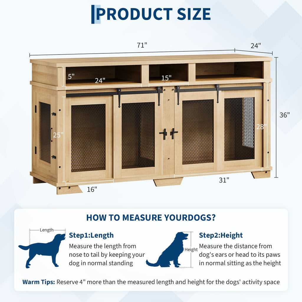 Dailypets 71-Inch Extra Large Double Dog Crate TV Stand with Hidden Storage