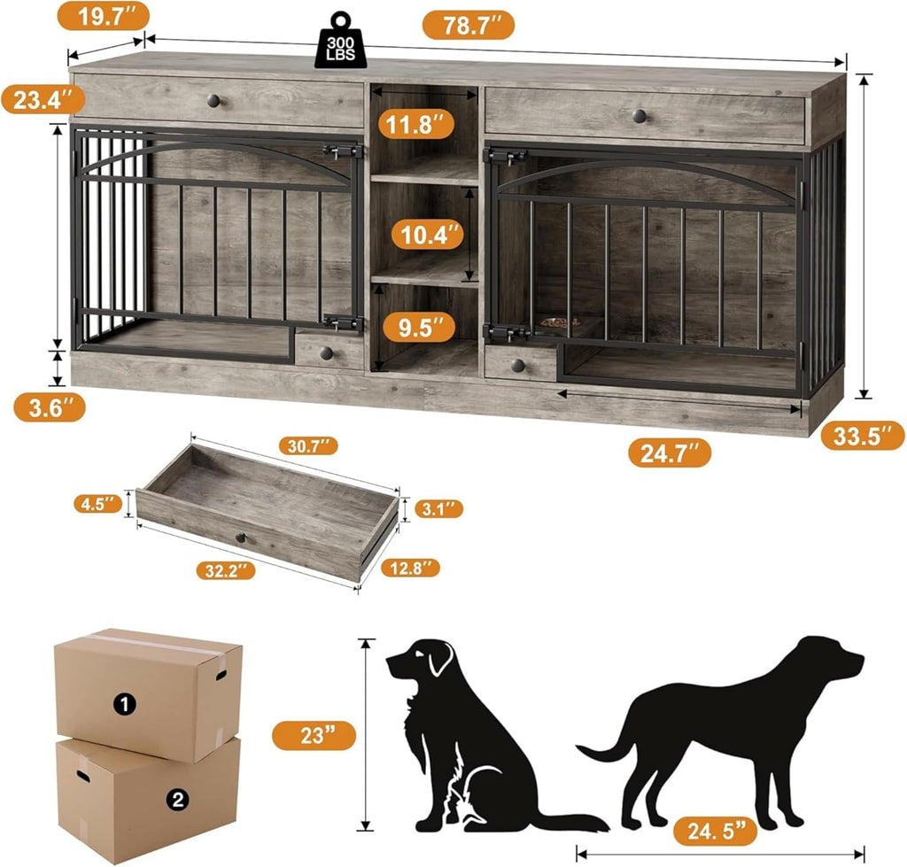 Dailypets Double Dog Station with Storage Shelves & Feeding Bowls