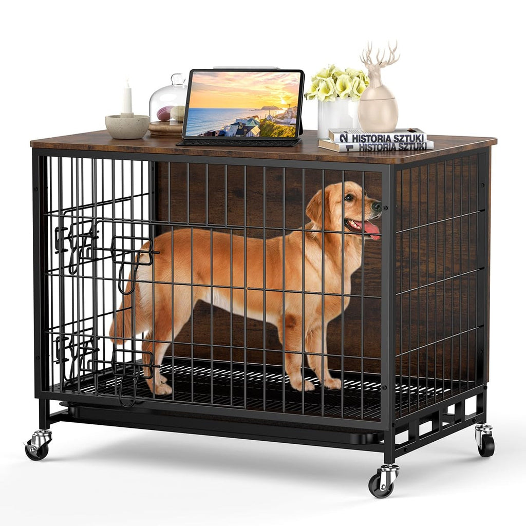 Dailypets 38.6-Inch Wooden Dog Crate End Table with Pull-Out Tray